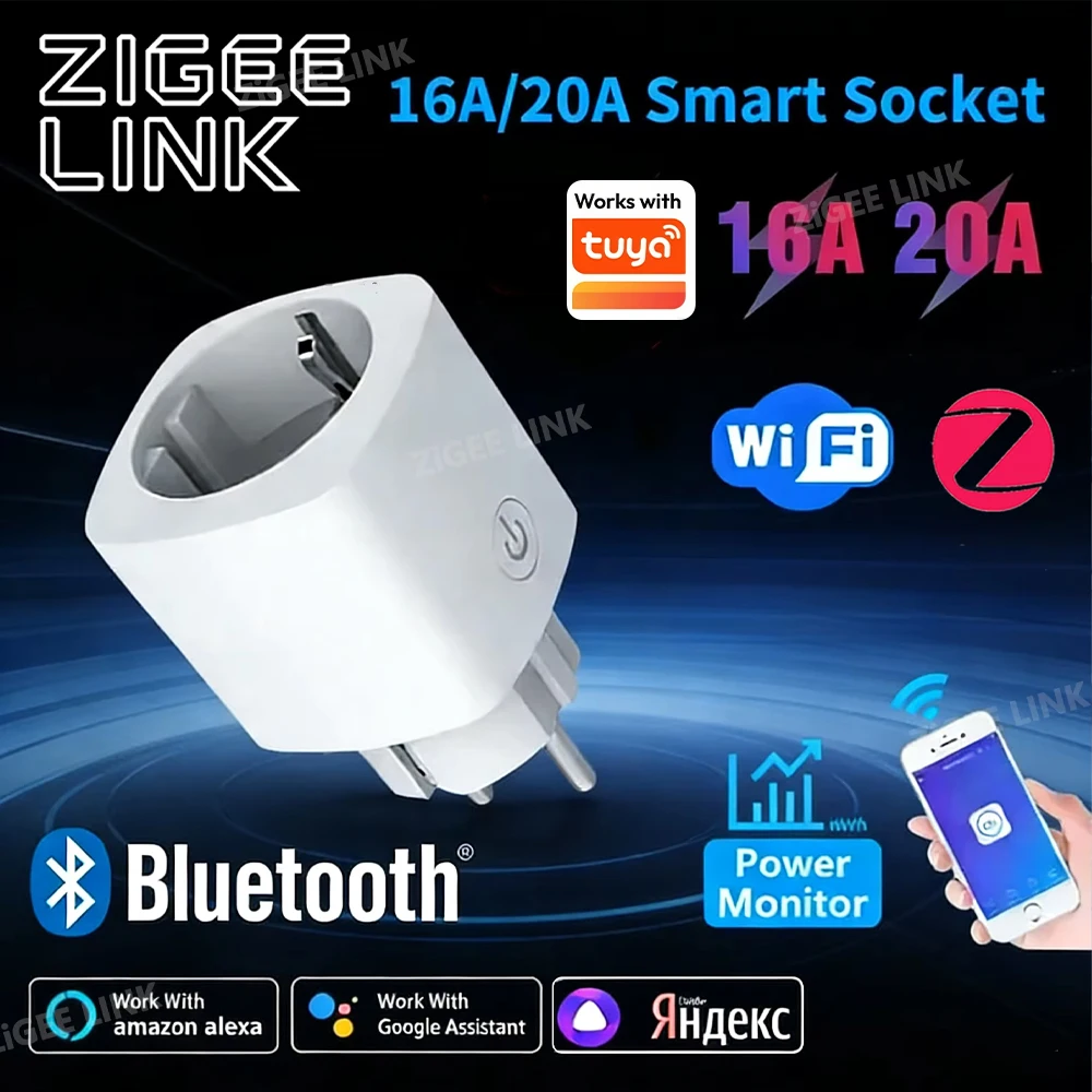 Smart Plug WiFi/Zigbee3.0 16A/20A EU Power Monitor Timer Socket for Home Appliance Control via Alexa Google Home Smart Life