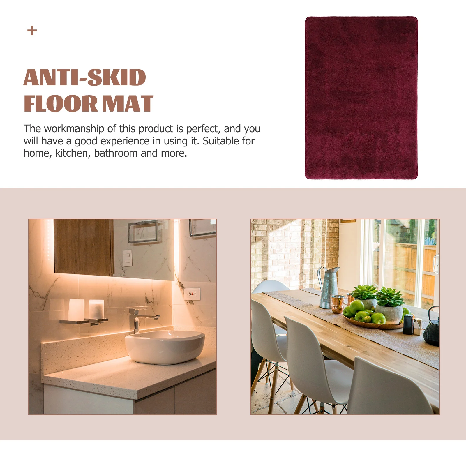 

1pc Non-Slip Bath Water Absorbent Soft Doormat Floor Rug For Bathroom Bedroom Living Room Use Red Solid Color Doormat