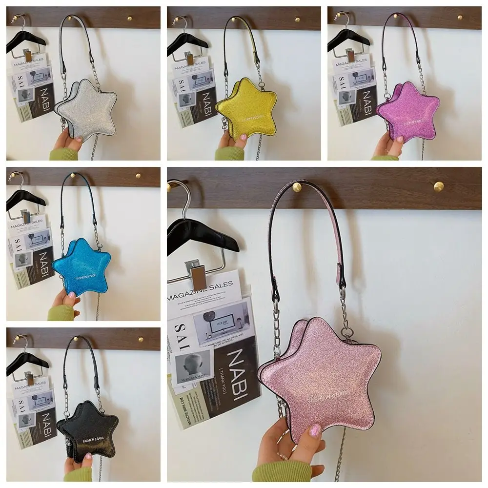 Tas selempang bentuk bintang, dompet koin Mini kulit PU minimalis, kantung kosmetik warna polos rantai dekoratif