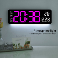 Digital Wall Clock LED Alarm Clock With Large Display Remote Control Bottom Ambient Light Brightness Adjustment Wall Clock