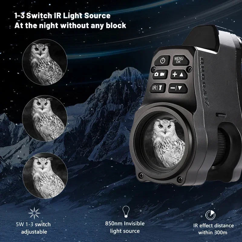 Dispositivo Monocular de visión nocturna NV4B, cámara de vídeo con pantalla redonda de 1,2 pulgadas, Zoom 4X, HD 1080P, IR de caza nocturna, 300m, Todo Negro