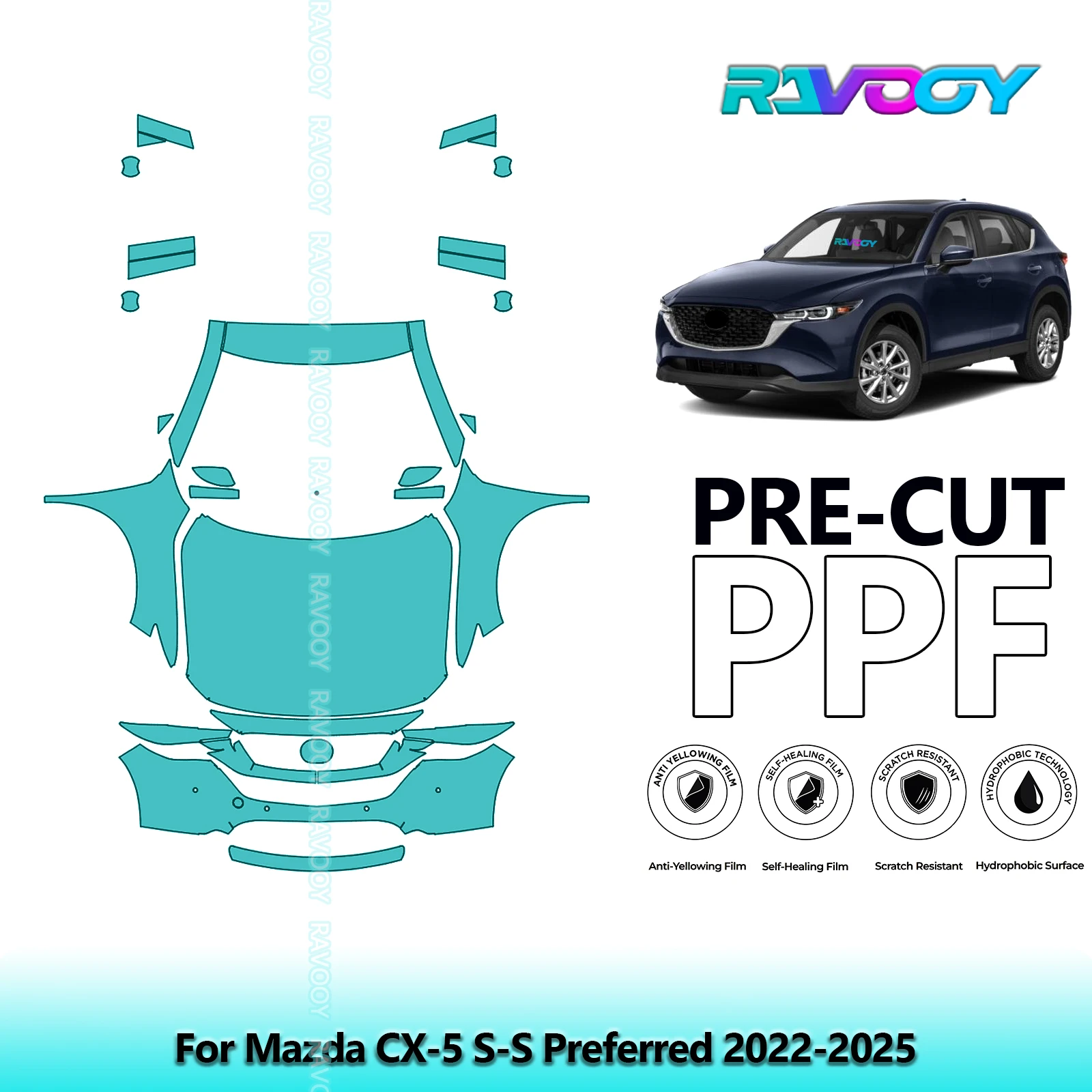 

8.5Mil Front Kit Precut Paint Protection Film PPF Clear Bra For Mazda CX-5 S-S Preferred 2022-2025