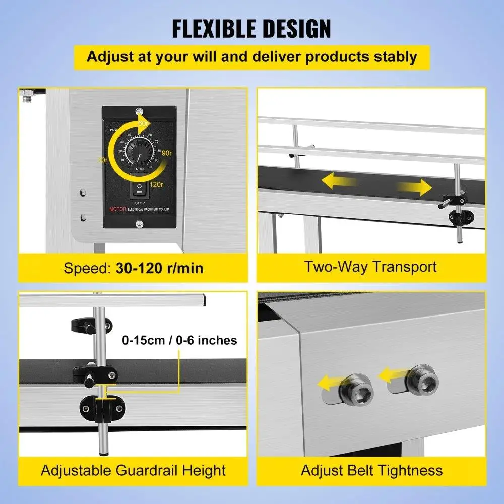 47 inci bermotor sabuk PVC Conveyor - 7.8 inci lebar meja transportasi industri dengan perlindungan ganda & Anti-Static disesuaikan