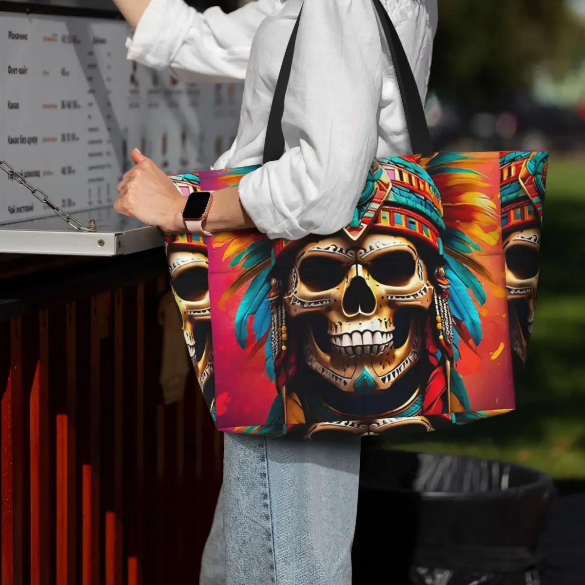 

Aztec Skull7 Beach Tote Bag Sport Gym Yoga Duffle Large Tote Bag Women Travel Bag Fitness bag