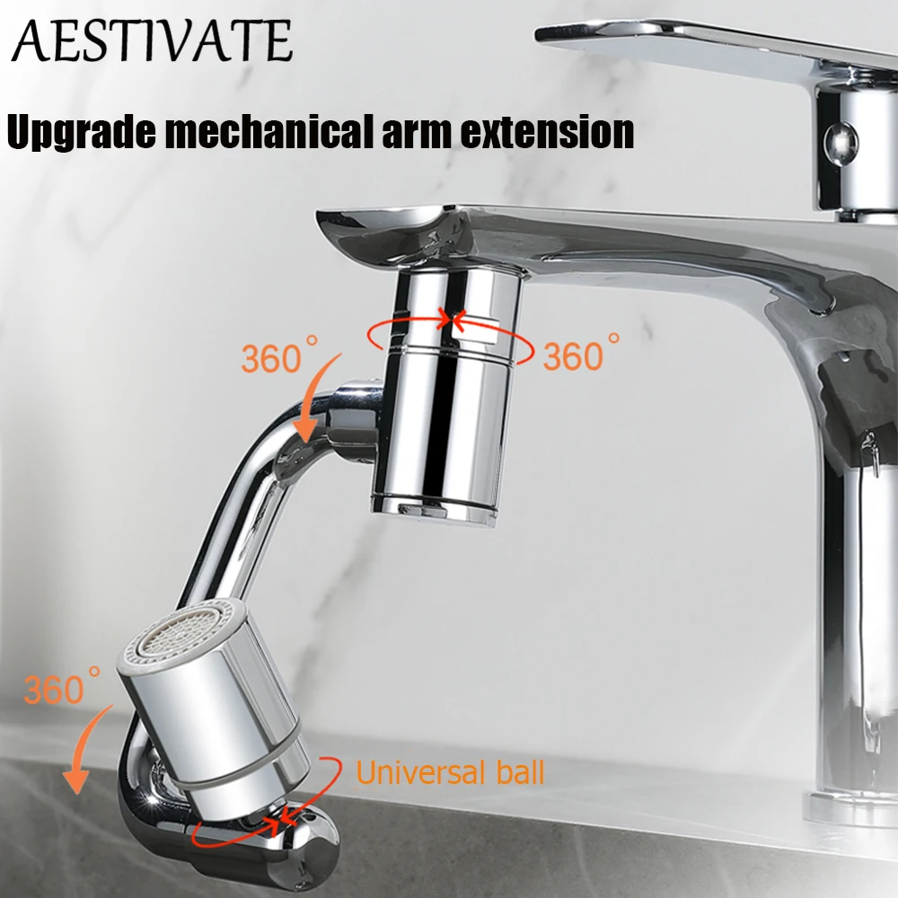 New Universal 1080° Rotation Extender Faucet Aerator Plastic Splash Filter Kitchen Washbasin Faucets Bubbler Nozzle Robotic Arm