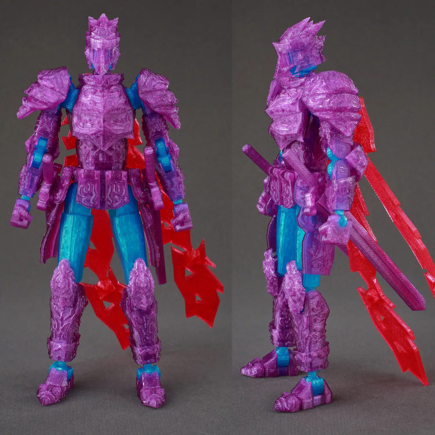 ​9L3D Dual Wield Ghost Warrior Red Cape Action Figure Lucky13 3D Printed Toys Dummy13 Stop Motion Animation Model Titan13 T13