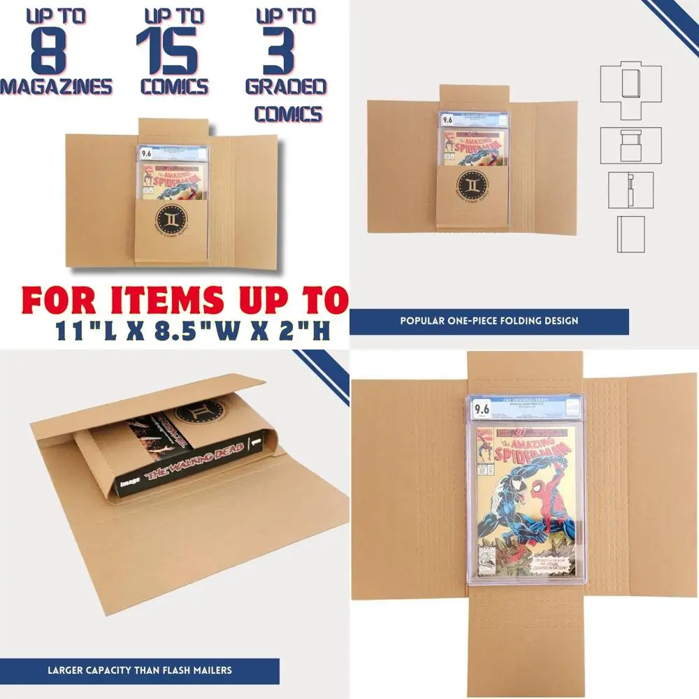 

35-Pack Comic Shipping Boxes - Holds 15 Comics, 3 Graded Slabs, 10 Toploader Comics, 8 Magazines | Premium Customizable Mailers