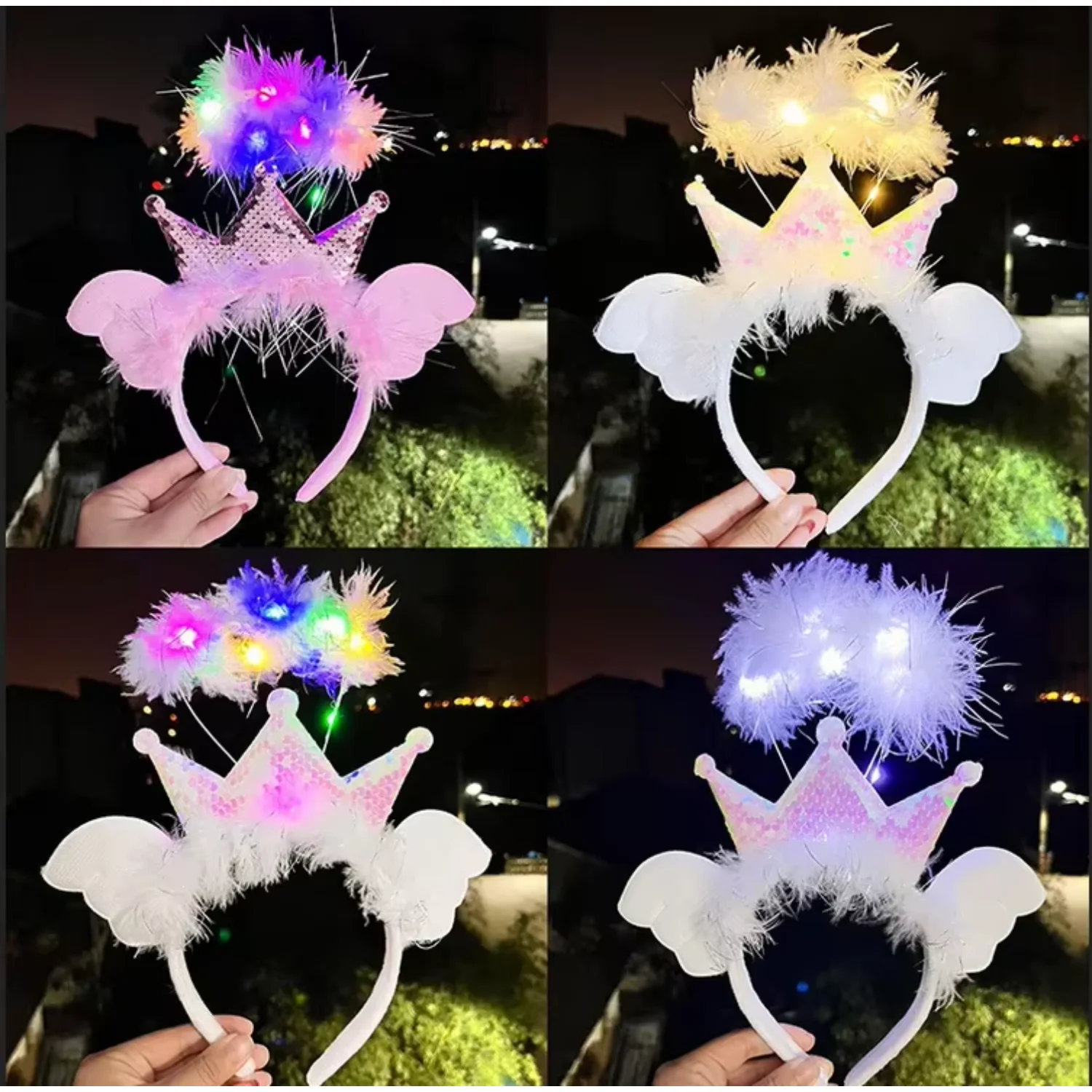 HOT LED Feather Wreath Crown Headband Light-Up Angel Headdress Women Girls Christmas Glow Graduation   Supplies