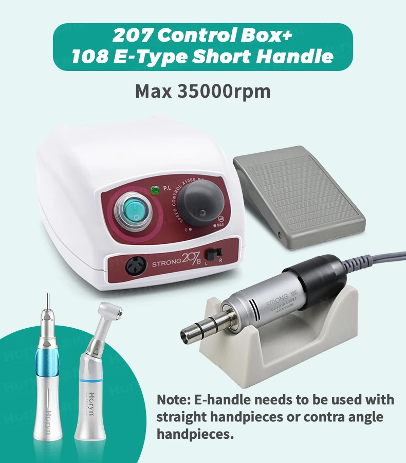 65W STRONG 207 Dental Lab Micro-motor Unit 35000RPM Control Box H37L1 Electric Handpiece Manicure Set For Nail polishing Too