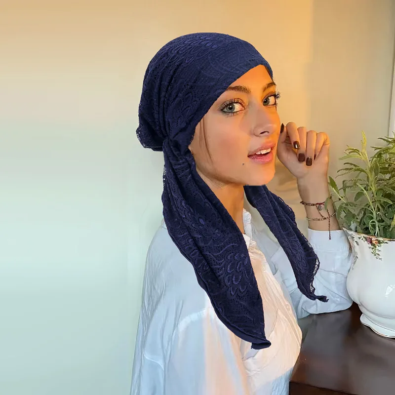 Womens Fashion Lace Headwrap With Long Flowing Tails Elegant Modest Boho Chic Hair Covering Versatile Breathable Beanies Hat