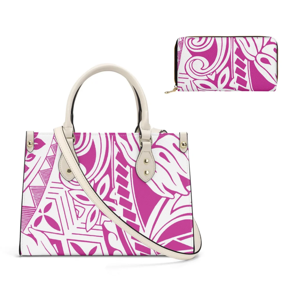 تخصيص البولينيزية المرأة حقيبة سفر جزيرة طباعة سعة كبيرة كومبو حقيبة مطابقة محفظة جلدية الهروب الاستوائي