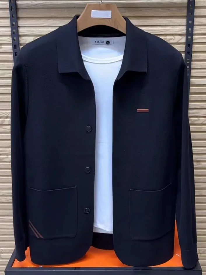 

Spring Autumn Men's New Knitted Open Cardigan Jaet Trendy Versatile High Quali Comfortable Sli Flip Collar Knitwear