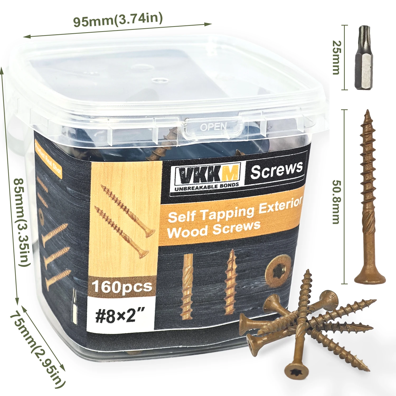 

Винты по дереву с зеленой черной золотой, Torx T25 из углеродистой стали с битой, # Острые глубокие нити размером 8x2 дюйма, 160 упаковок в индивидуальной упаковке