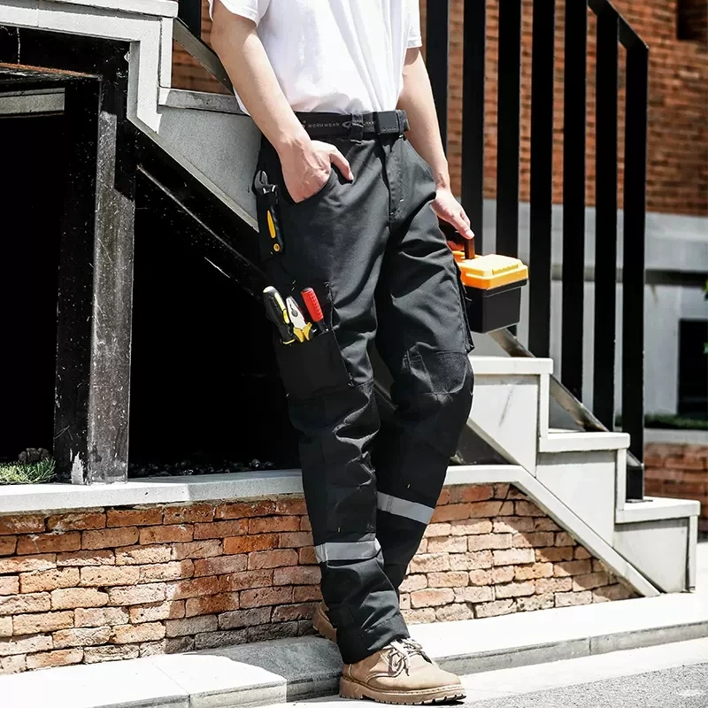 High Visibility Pants Men Multi Pockets Work Pants Men Construction Workwear Hi Vis Cargo Work Pants