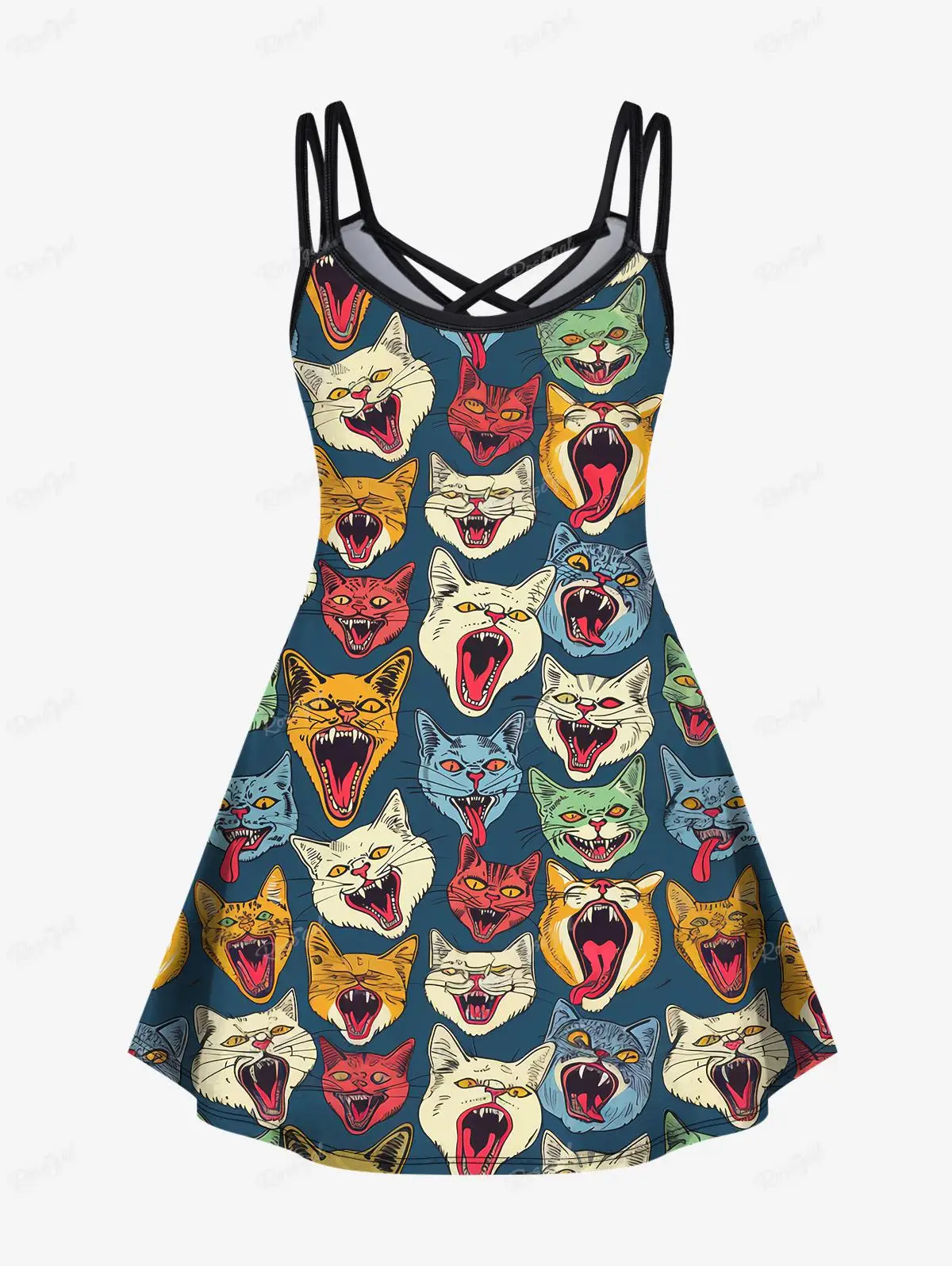 Vestido camisola acampanado de talla grande, ropa gótica colorida con estampado de gatos entrecruzados, 2024 pulgadas, Verano