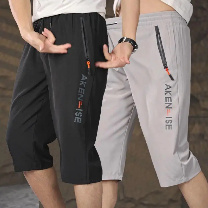 

Ice Silk Seven-Foot Pants Men's Summer Thin Straight Leg ort orts Loose Qui Dry Casual Sports Mid-Length Trousers