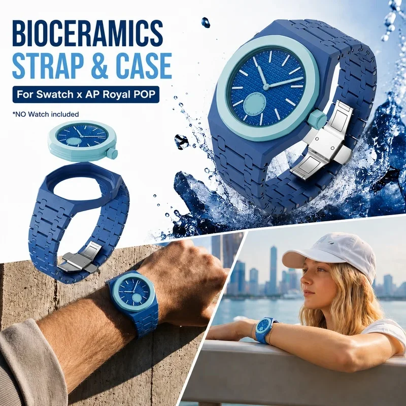 Lightweight Bioceramics Case&Strap Mod Kit For Swatch Band PocketWatches, Luxury Band Changer to Watches Collection Bracelet