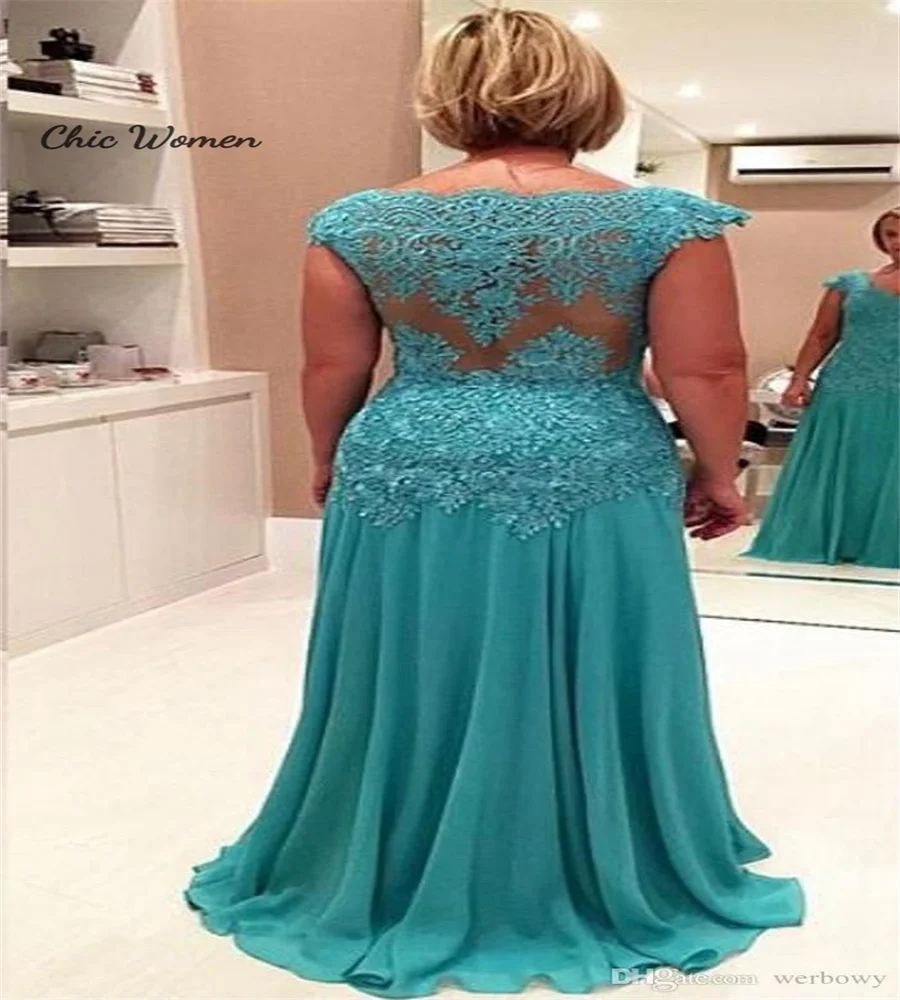 Teal Blue Mother Of The Bride Dress 2025 Plus Size Elegant Chiffon Lace Wedding Guest Party Dress V Neck Evening Customized