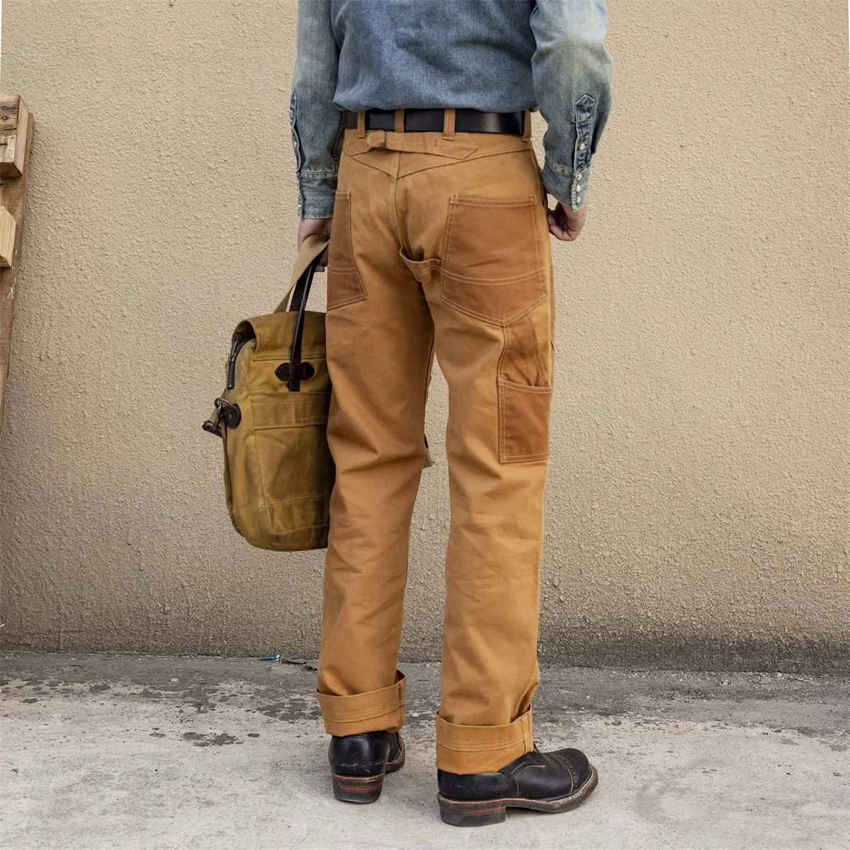 Red Tornado Two-Tone Derrickman Overalls ทนทาน 14oz Duck Canvas กางเกงทํางานผู้ชาย