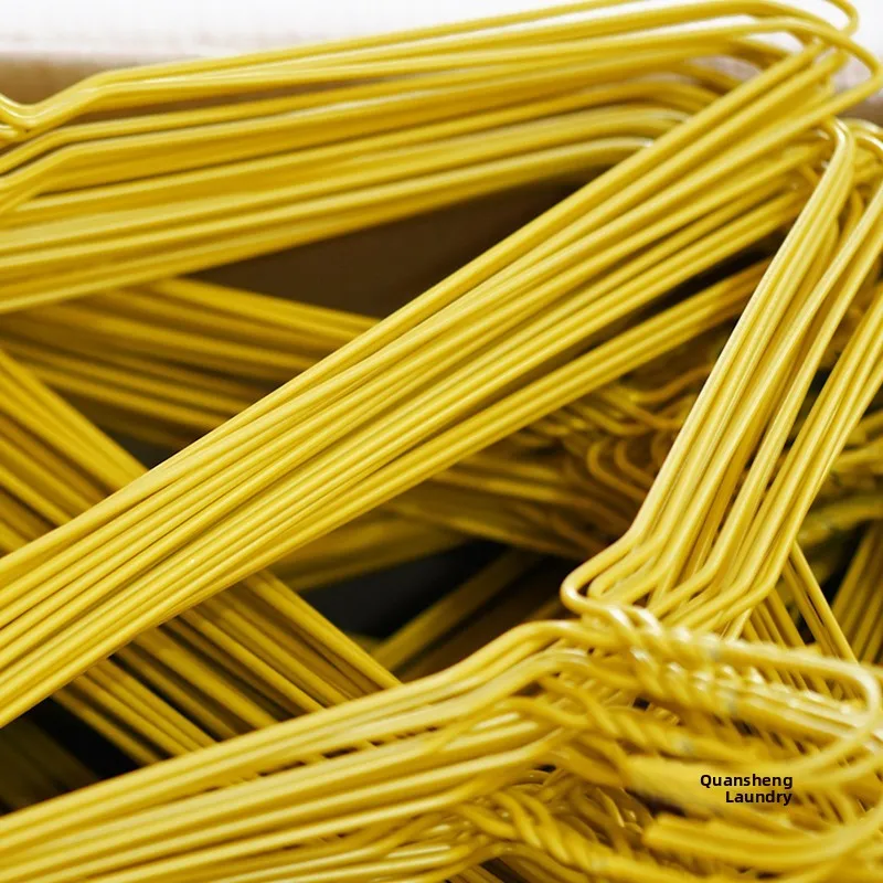 

Dry Clean Plastic Clothes Hangers 3.0 Steel Wire Coated Disposable Thiened Yellow And White Laundry op Supplies
