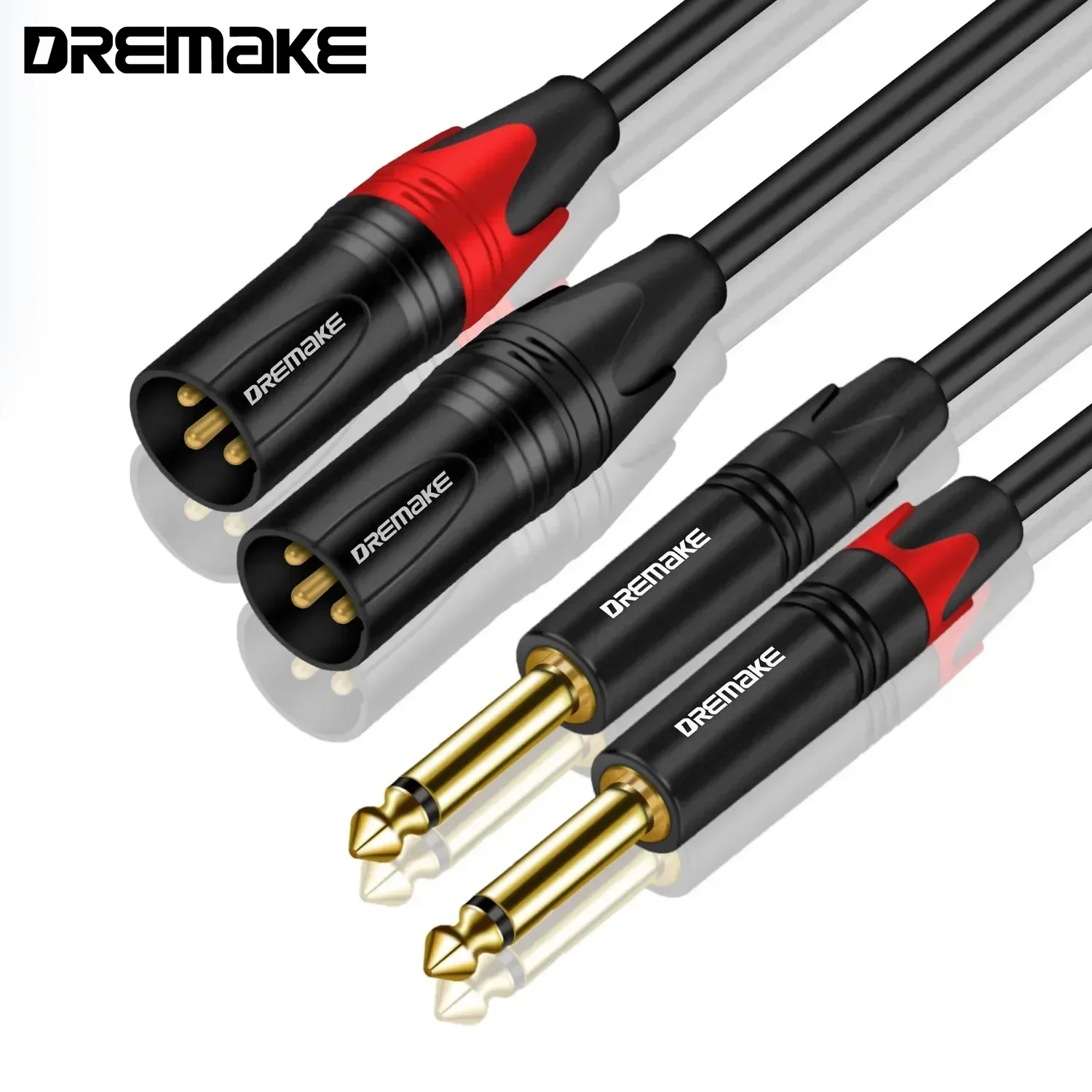 Dremake cabo de áudio de alta fidelidade dupla 6.5mm macho para dupla xlr macho para amplificador placa de mistura console 2 xlr a 2x1/4 \