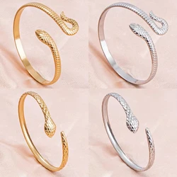 Fashion Simple Snake Shaped Open Cuff Bracelet Handcrafted Punk Stainless Steel Cuff Bangles Women Girls Birthday Jewelry Gifts