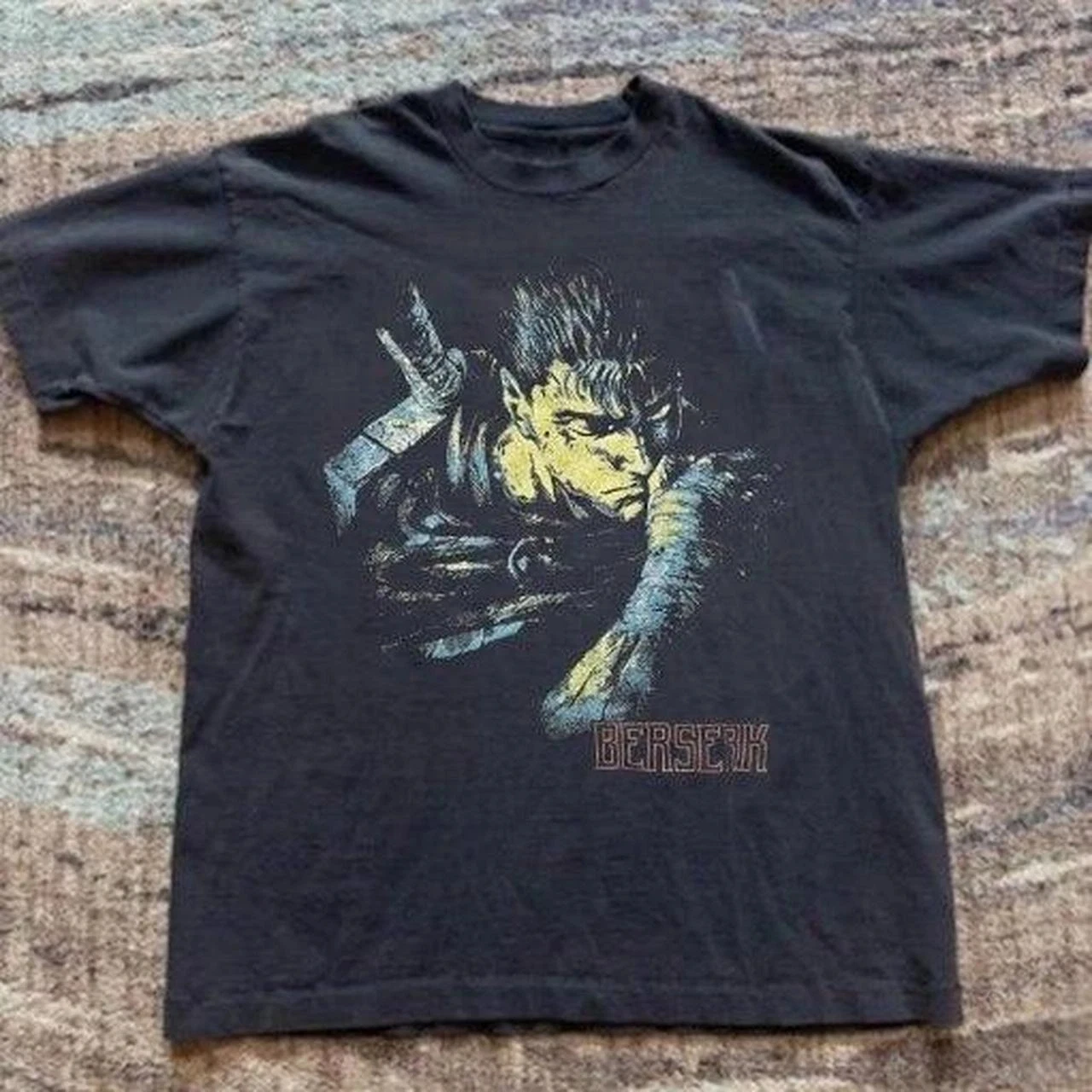 Vintage Berserk Guts Manga Faded Black Anime Graphic Tee Cotton Mens Womens T-Shirt Summer Streetwear