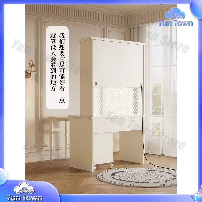 French Cream Solid Wood Desk with Bookcase for Home Office Study Corner Chair Combo Modern Minimalist Workspace Furniture