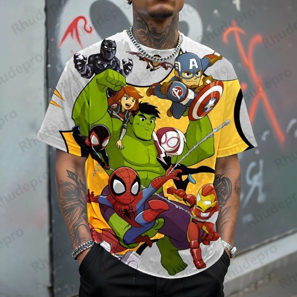 

Disney Spider-Man Fun Print Men's Retro T-Shirt The Avengers Street TShirt Fitness Oversized T Shirt Outdoor Fashion Kids Tee