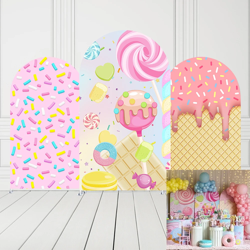 

Sweet Candy Donuts Birthday Party Arch Backdrop Cover Arch Stand Covers for Baby Shower Girls Pink Sprinkles Parties Decorations