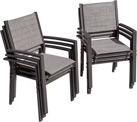 Flamaker Patio Chairs Textilene Outdoor Chairs Set of 6 Stackable Dining Chair for Backyard, Deck (Grey)
