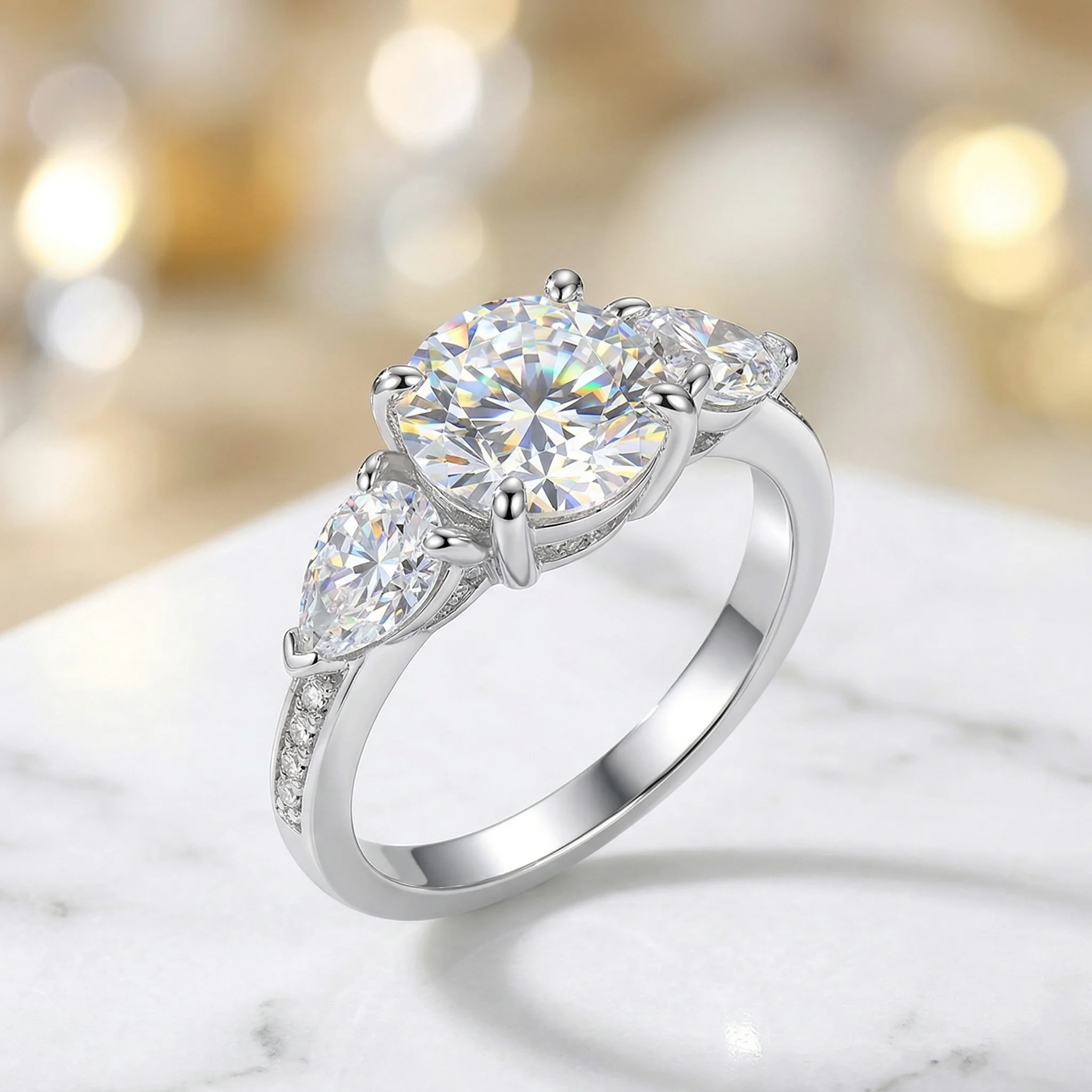 

Обручальное кольцо с круглым муассанитом 2 карата, 3 камня, цвет D, VVS1, серебро S925, свадебное кольцо для женщин, подарок для невесты