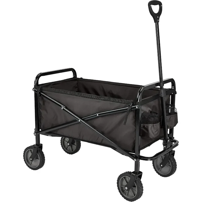 Collapsible Folding Wagon, Heavy Duty, Utility Wagon for Sports, Camping, Garden, and Shopping, Black