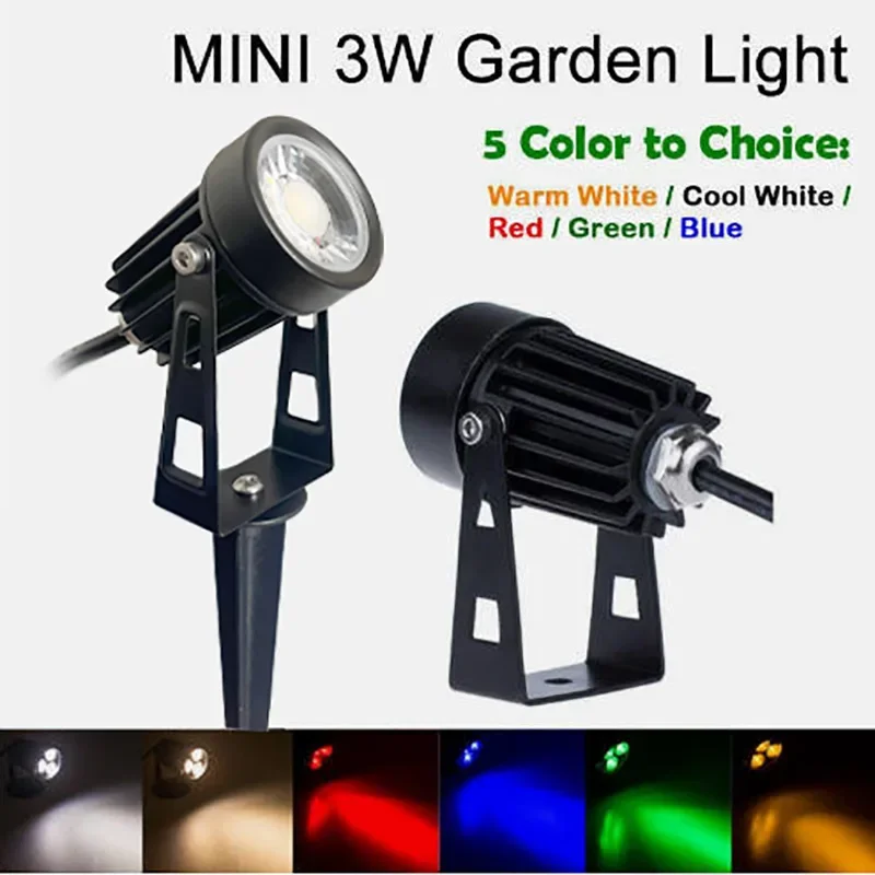 3W Aluminum LED Spike Spotlight 30° Beam Angle IP65 Outdoor Landscape Lamp with 0.5M Cable for Garden Lawn Pathway Lighting