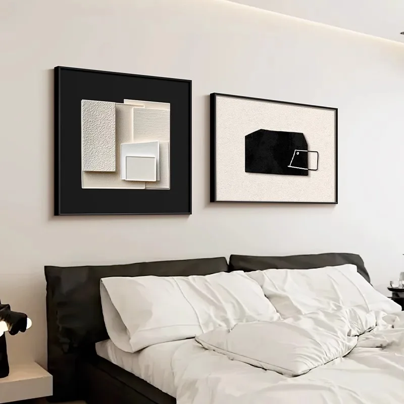 Modern Minimalist Abstract Geometric Bedroom Wall Art Double Canvas Black White Decorative Painting Metal Framed Master Bedro...