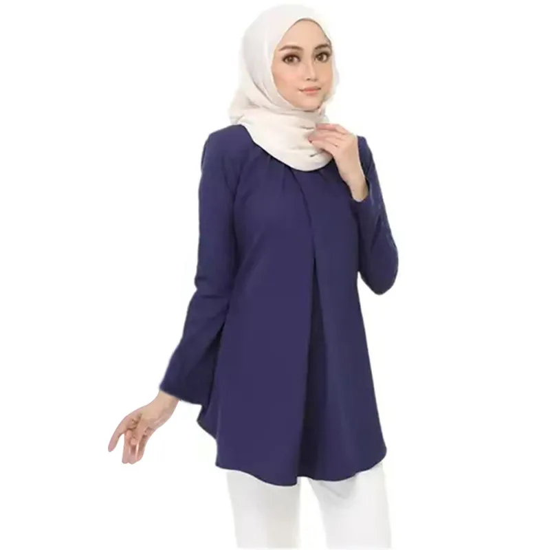 2025 Women Blouses Fashion Round Neck Long Sleeve Muslim Tops Spring Shirt Casual Blusas Islamic Clothing Arabic Turkey T-Shirts