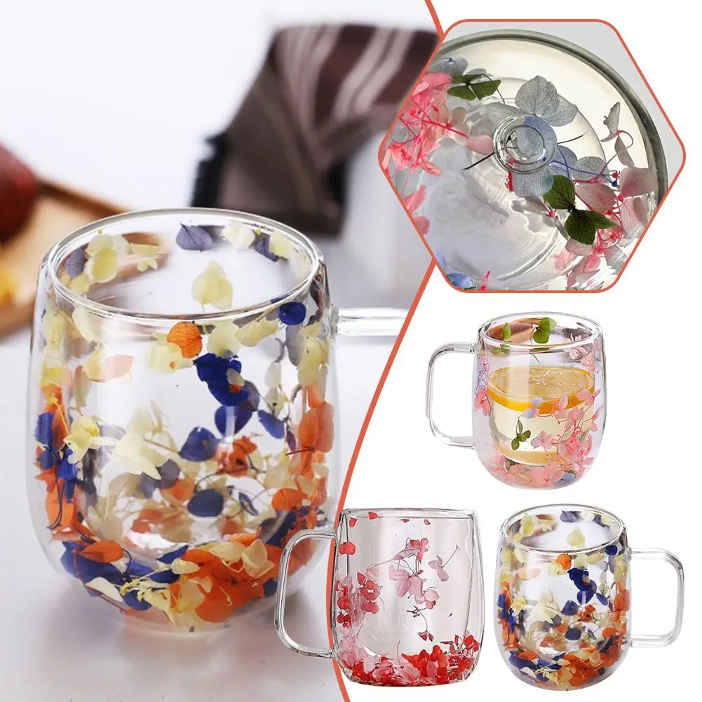 Dried Flower Double-layer Cup Household Anti-scalding Coffee High Double-layer Glass Cup Borosilicate Quicksand Petal Insul I2J7