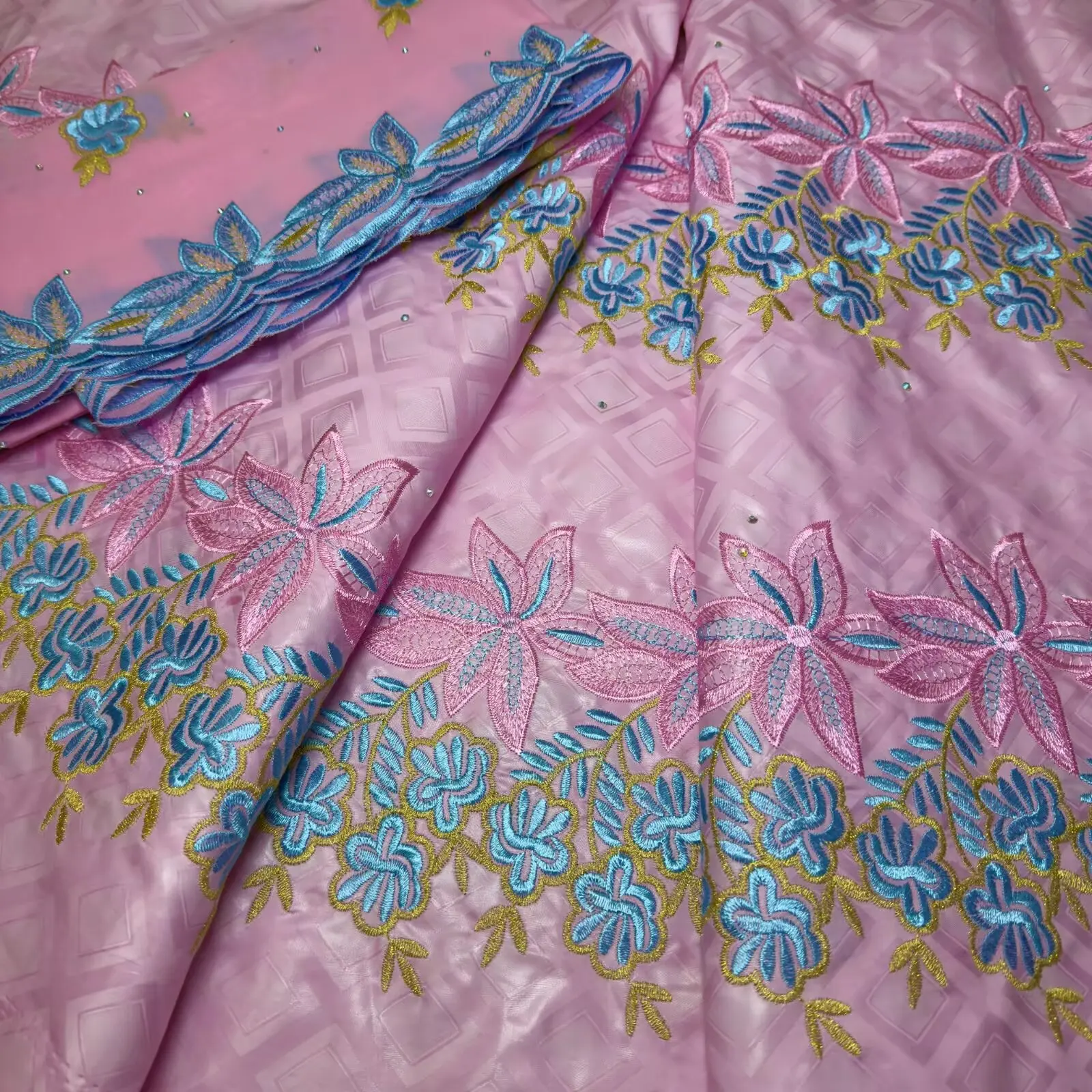 7yards 2025 African Bazin Brocade Fabric Net Lace For Dress 100% Cotton Team Bazin Riche Brode Jacquard Material For Clothes