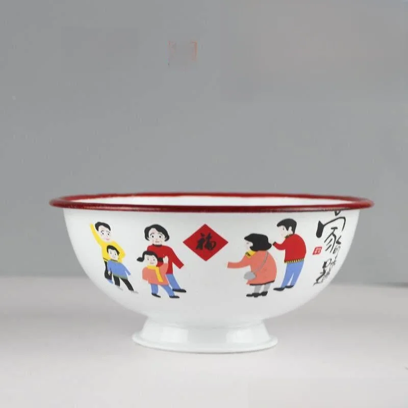 Thickened Old Style Household Enamel Bowl Deepened Porcelain Soup Bowl Instant Noodles Bowl Rice Bowl Traditional Chinese Design