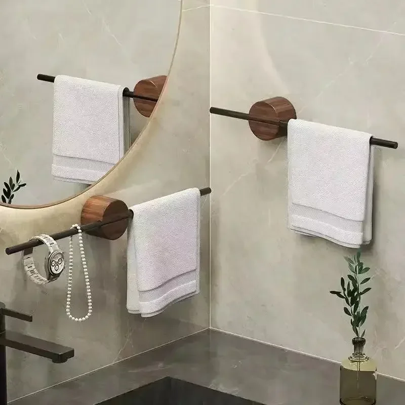 

walnut gold&black Towel Hanger Bath Towel Holder Wood Wall Hanging Towel Bar Bathroom Shelf Kitchen wipes RacK Home Accessory