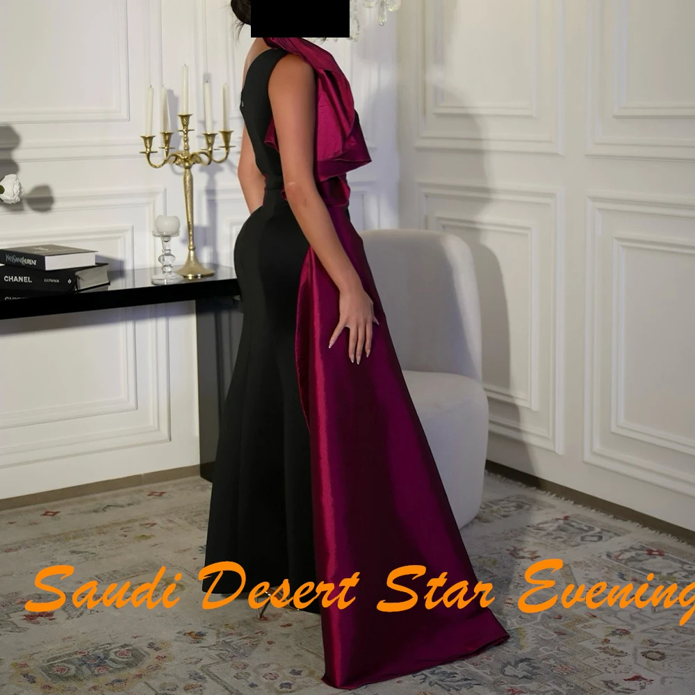 Customized Mermaid Satin One Shoulder Evening Dress Modern Style Contrast Color Open Back Panel Train Saudi Arabia Party Dresses