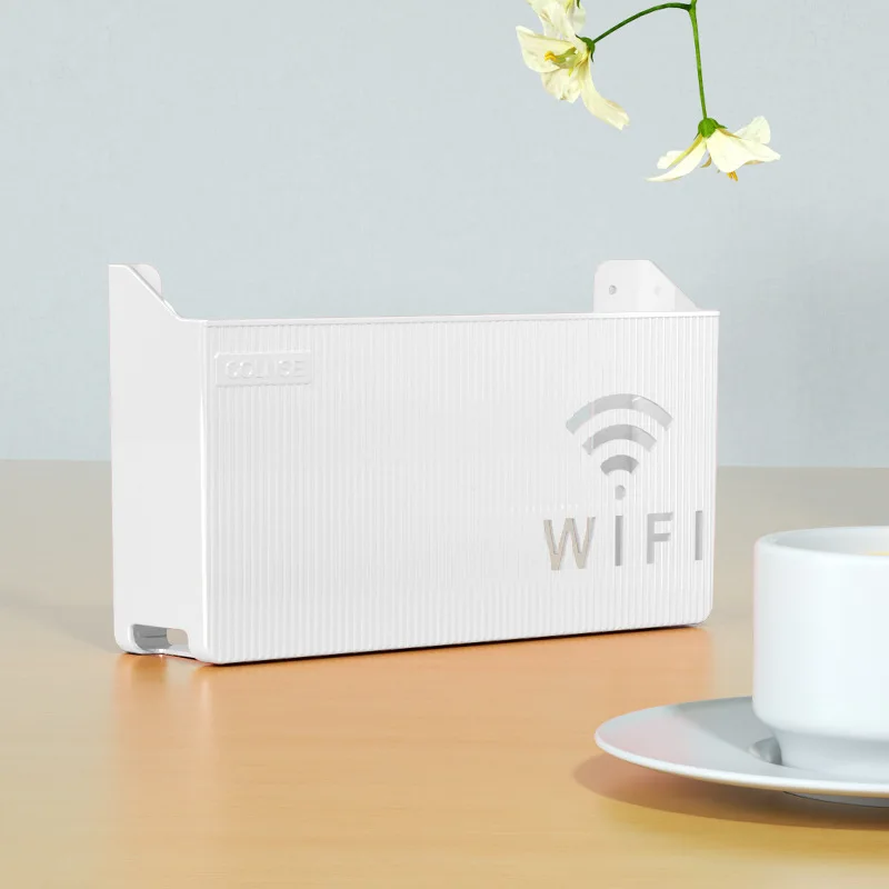 Wall Mount Router Organizer Box- Mesh Ventilation Design for WiFi Modem/Cable Management, Hidden Storage with Bottom Cable Holes