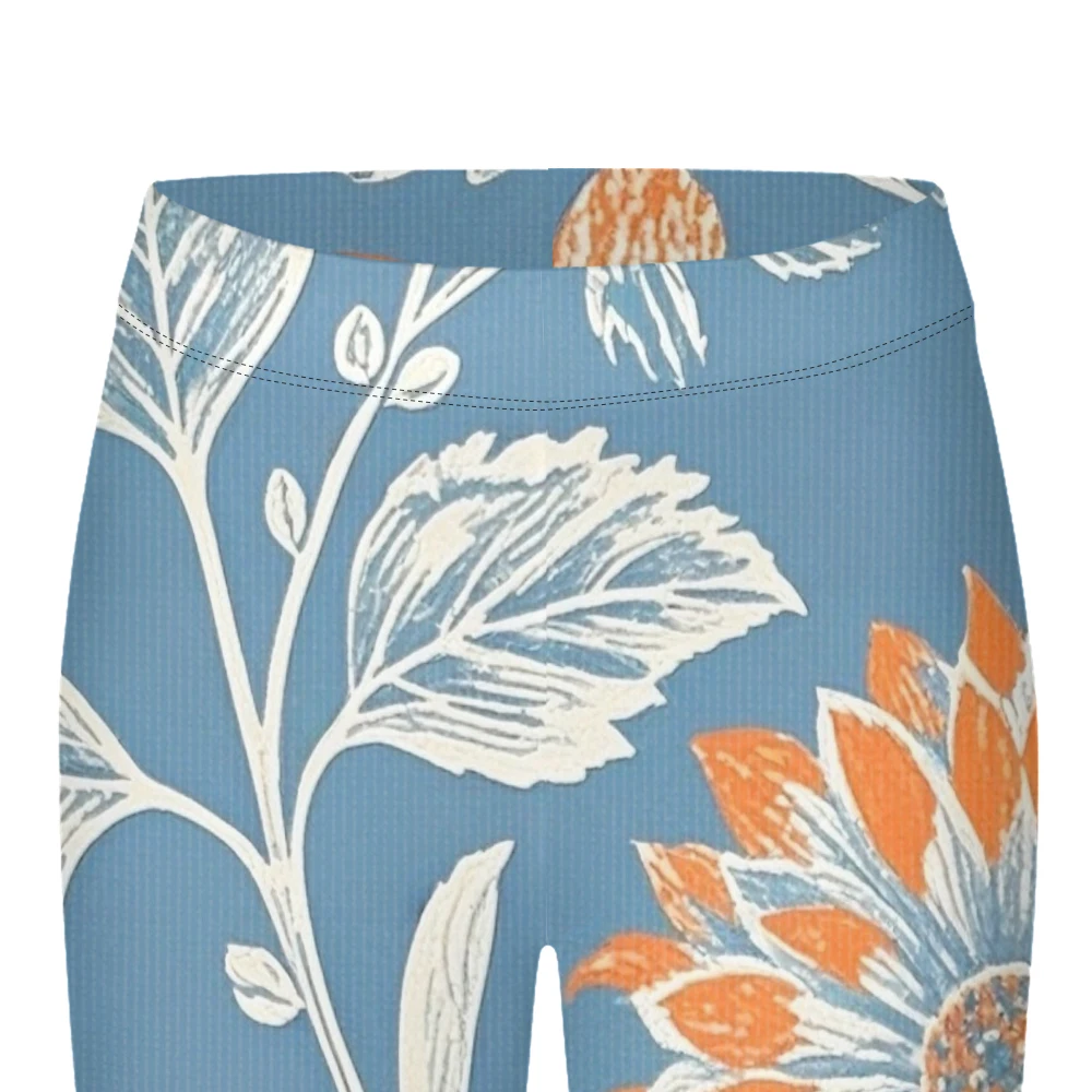 سراويل ضيقة نسائية عالية الخصر مع طباعة نباتية باللون الأزرق المخضر الطازج وقاعدة بيضاء مع أوراق شجر وزهور سراويل يوجا قابلة للتمدد للياقة البدنية غير رسمية #6