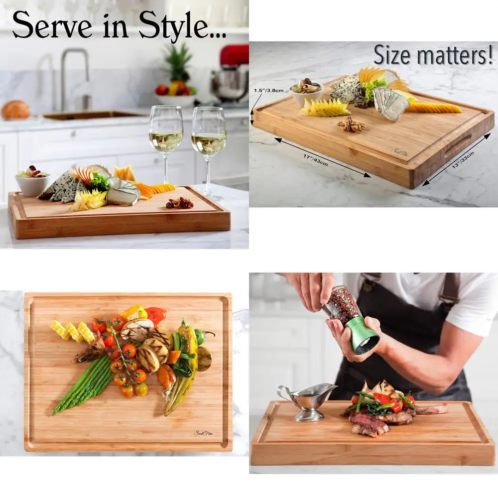 

Разделочная доска из органического бамбука с канавкой для сока — 17x13x1,5, высокое качество для профессионального использования на кухне