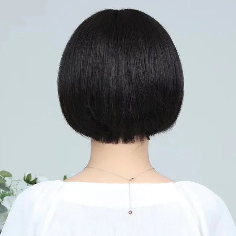 Senhora de meia idade jogo diário bob corte de cabelo festa headwear simulação comprimento da orelha cabelo curto festa à noite mulher estudante cabeça peruca