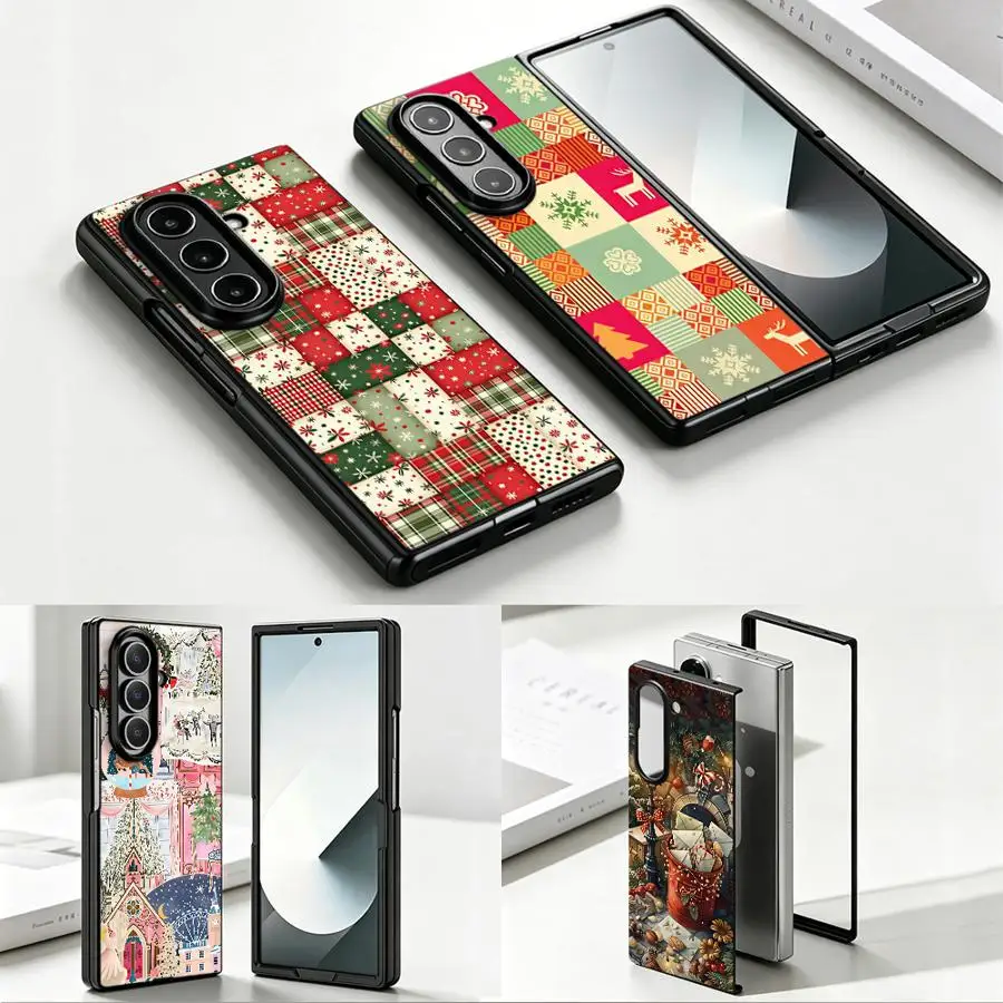 Christmas Patchwork Plaid Case Suitable For Samsung For Galaxy Z Fold 8 Ultra Z Fold5 Z Fold4 Z Fold 8 7 6 5 4 3 Z Fold3 Z Fold7
