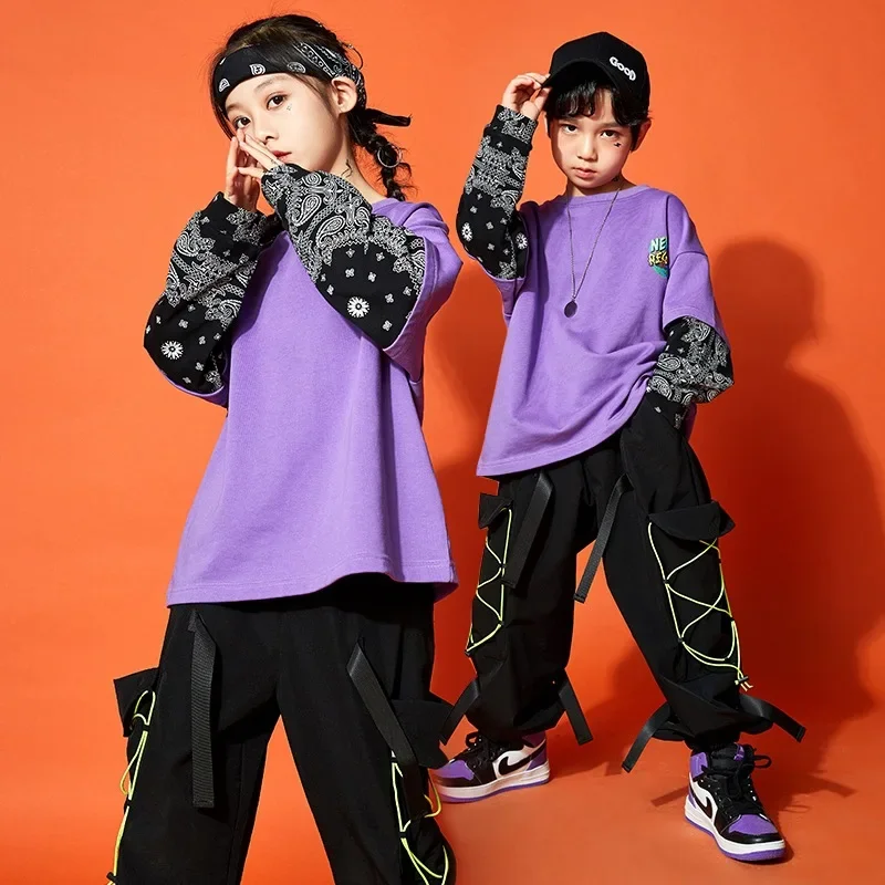 

Танцевальный костюм в стиле хип-хоп для мальчиков, наряд для джазовых уличных танцев для девочек, модная одежда, детская танцевальная одежда, зеленые топы, черные брюки, уличная одежда