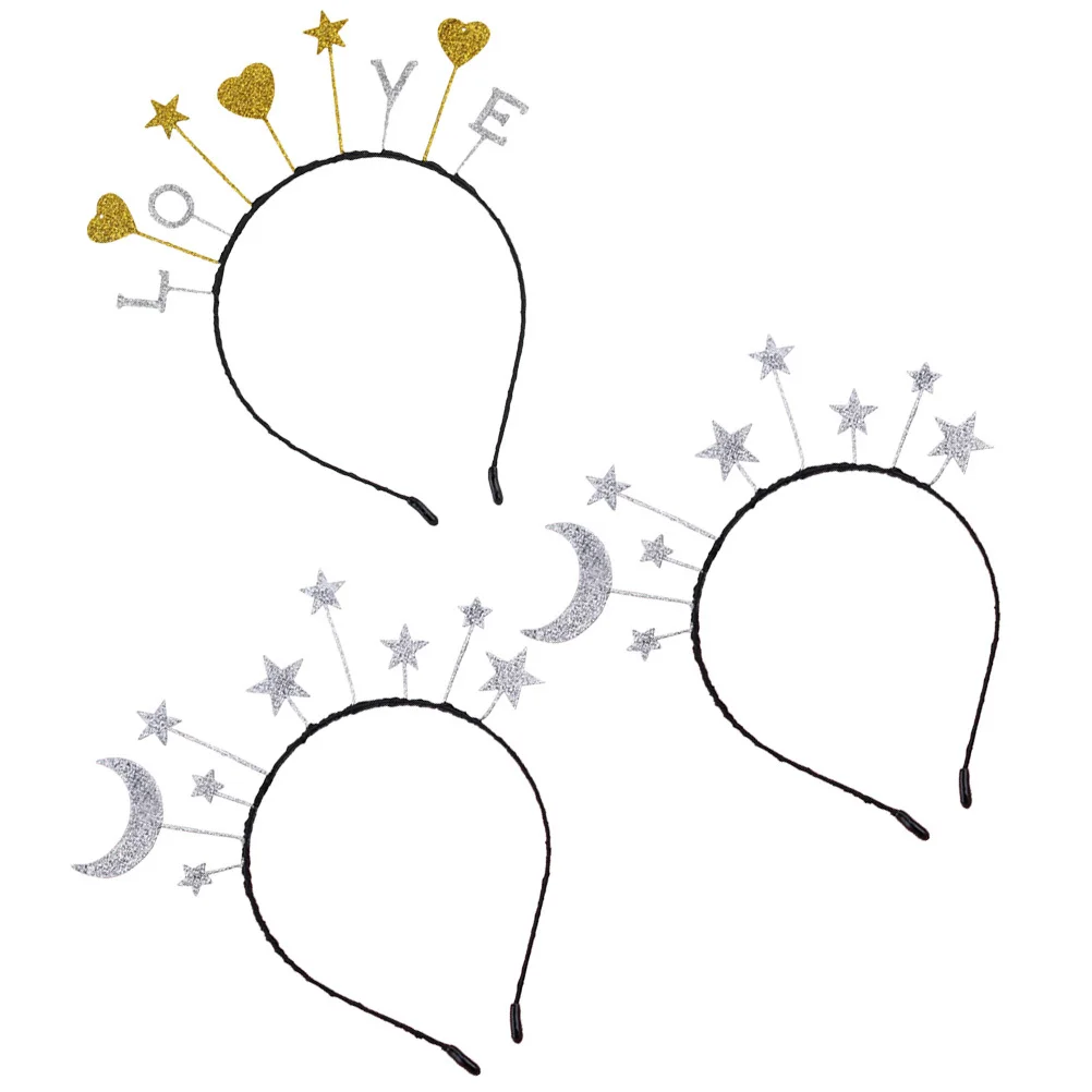 

3Pcs Shiny Star Heart Headband Alloy Hair Accessories for Teens Party Photo Prop Festival Wear