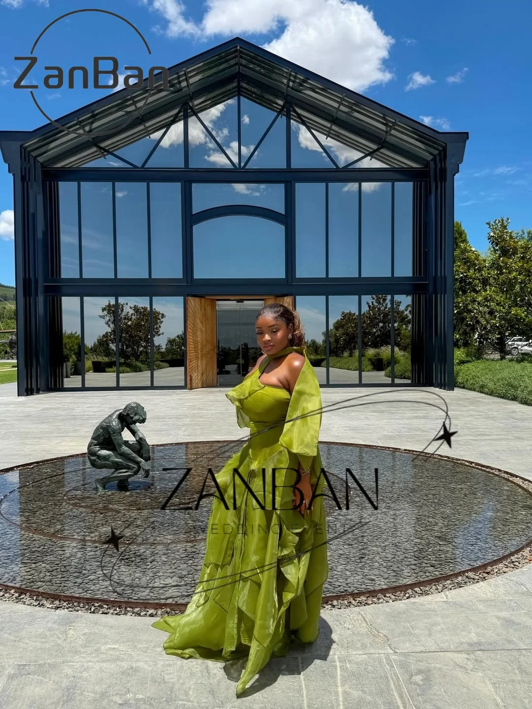 ZanBan Modern 2026 Green Halter A-Line Prom Dress Sleeveless Modest Pleat Tiered Evening Gowns Customized فساتين سهر view 4