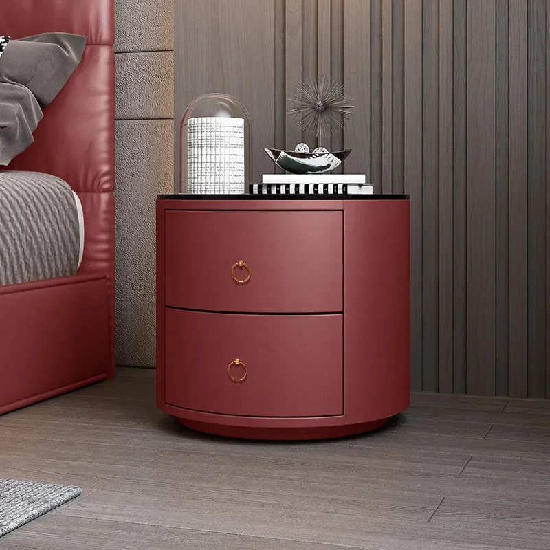 Multifunctional Intelligent Bedside Table Round Leather Wireless Charging Fingerprint With Lock